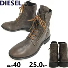 DIESEL/ディーゼル★本革/サイドジップ&レースアップ/ワークブーツ【40/25.0/ショート/ミドル/茶/BROWN】Leather/Boots/shoes◆bWB103-10