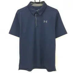 【超美品】アンダーアーマー 半袖ポロシャツ ネイビー ロゴグレー メンズ LG/G/G ゴルフウェア UNDER ARMOUR