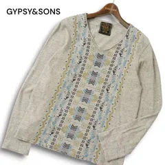 GYPSY&SONS ジプシーアンドサンズ 幾何学模様 フラガール★ 長袖 Vネック カットソー ロンTシャツ Sz.L メンズ 灰 日本製のサムネイル