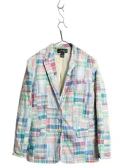 【お得なクーポン配布中!】 90s ローレン ラルフローレン マドラス チェック パッチワーク テーラード ジャケット レディース L オールド ポロ ブレザー コットン 薄手