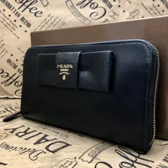 プラダ 長財布 サフィアーノ リボン ラウンドカード 黒 SG3462B