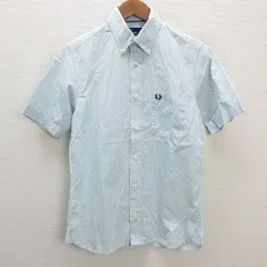 s■フレッドペリー/FREDPERRY ギンガムチェック柄 半袖BDシャツ【XS】白 水色/MENS/237【中古】