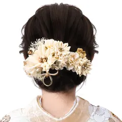 『在庫処分』金) (キナリ× 2カラー ヘアアクセサリー 高級造花 水引細工 髪留め 飾り 髪 着物 着物 結婚式 和装 つまみ細工 七五三 振袖 花 卒業式 袴 浴衣 成人式 髪飾り [OTAKUMARKET]