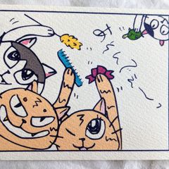 ねこ猫ハンドメイド♡ごんみるてんくりの「あそんでぇ〜っ」ポストカード２枚セット