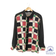 【訳アリ】 トップス ブラウス レトロ ボタン付き カジュアル 長袖 レディース ブラック スクエア柄 9 901-14660 送料無料 古着