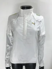 【USED】PUMA プーマ ポリエステル ハーフジップ 2WAY 半袖 長袖 ジャケット ボア 袖脱着可 ロゴ刺繍 ホワイト 白 レディース L ゴルフウェア