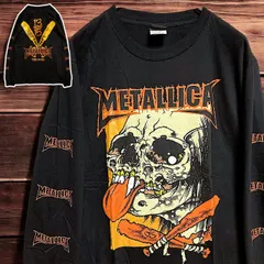 ⭐︎ メタリカ METALLICA 黒 バンド 長袖 Tシャツ tee ロン T ティーシャツ 7分丈 ロック ツアー ライブ 両面 袖 プリント 古着 ビンテージ vintage メタル ライブ ツアー スカル 髑髏 バッド  2980 p20/