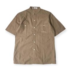 pierre balmain ピエールバルマン ストライプ バンドカラー 半袖シャツ L/ベージュ系 メンズ ビンテージ