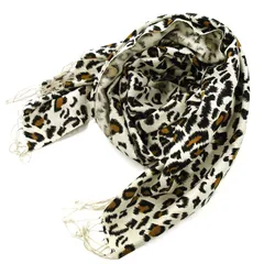 【Tolani】 トラニ  447 シルク&パシュミナ フリンジストール スカーフ LEOPARD レオパード