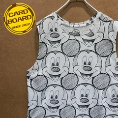 US古着 ミッキーマウスMICKEY MOUSE ディズニーDisney イラスト総柄 丸裾ノースリーブtシャツ白XXL