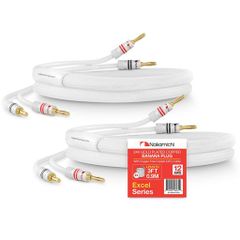 Nakamichi Excel Series 24k Gold Plated Banana Plugs and Speaker Cable Wire, 99.9% Oxygen-Free Copper (OFC) Heavy Duty Braided Amplifier Hi-Fi Home Theater In-Wall CL2 Certified - White…