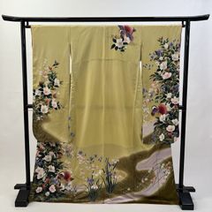 中振袖 振袖 正絹 中古品 黄色 からし色 3S251 HZYA005