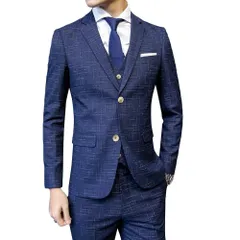 2XL_ネイビー（二つボタン） [CEEN] スリーピース メンズ 2つボタン スーツ オシャレ スタイリッシュスーツ ビジネス・パーティー 春秋