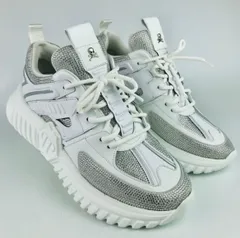 極美品★PHILIPP PLEIN・フィリッププレイン メンズ レザー切替し メタルスカル付き ラインストーン オーバーサイズソール スニーカー(42)イタリア製 メンズシューズ スニーカー カジュアル ブランド ホワイト スカルのサムネイル