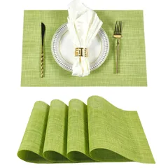 【在庫セール】家庭用「45*30cm」グリーン 食卓 調理台 雰囲気 食卓飾り 拭き取り可能 お手入れ簡単 保護 断熱 汚れ防止 滑り止め 防水 方型 四角 北欧 おしゃれ ビニール PVC ４枚セット テーブルマット ランチョンマット [Senteria]