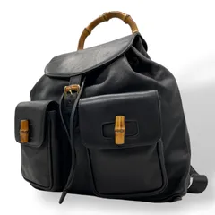 美品 GUCCI オールドグッチ バンブー リュックサック バックパック 黒 ブラック レザー ゴールド金具 ヴィンテージ レディース B