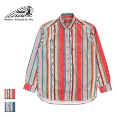 【新品】 Indian インディアン All-over Pattern Work Shirt メンズ/レディース ストライプレッド/ストライプインディゴ M-XLのサムネイル