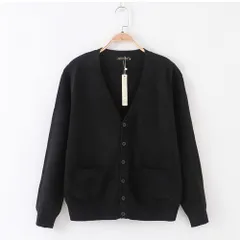 ☆ ブラック ☆ Mサイズ ☆ カーディガン pmyvest07 スクールカーディガン メンズ レディース 男子 女子 カーディガン 綿 コットン カーデ ニット スクール 学校 学生 制服 秋冬 春 Vネック スクールセーター 中学生 中学校 高校生 高校