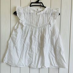 TS-48 《訳あり》 Lutique ホワイト ノースリーブ カットソー フリル レース おしゃれ シアー Mサイズ 綿100%