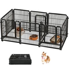 【即納】Areden ペットサークル ペットフェンス 犬 サークルケージ 折りたたみ可能  組立簡単 レイアウト自由 トイレトレーニング 脱走防止 自立 ケージ 犬用 小型犬 中型犬 大型犬 ペット用品 屋内外兼用 ドア付き （3つのドア、ブラック 182x