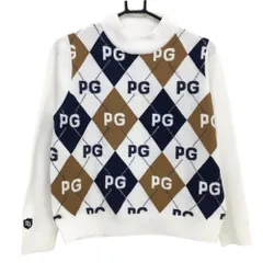 パーリーゲイツ ハイネックセーター 白×ブラウン×ネイビー 身頃アーガイル柄 ニット ロゴ レディース 1(M) ゴルフウェア PEARLY GATES