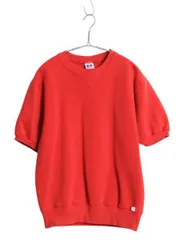 【お得なクーポン配布中!】 90s USA製 ラッセル 無地 半袖 スウェット メンズ レディース M / オールド ブランク トレーナー 前V 裏起毛 シンプル クルーネック レッド
