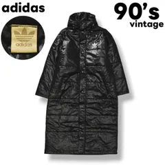 【希少】 90sヴィンテージ アディダス adidas ロング 中綿コート アウター ジャケット パーカー フーディー デサント製 L-O ブラック メンズ