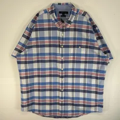 古着 トミーヒルフィガー TOMMY HILFIGER 半袖シャツ ロゴ 刺繍 チェック 大きいサイズ XXL  ブルー系 マルチカラー メンズ