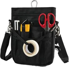 CARRY ALL BEFORE ONE 多機能 ウエストポーチ ナースポーチ ウエストバッグ 3way ショルダー マチ付き 文具 工具バッグ 作業用 業務用 看護 介護 事務 ベルト付き 撥水 防傷 13ポケット(ブラック,  Mサイズ)