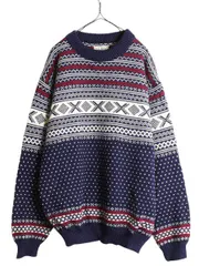 【お得なクーポン配布中!】 80s ノルウェー製 エルエルビーン ノルディック ウール ニット セーター L 古着 80年代 ヴィンテージ LLBEAN バーズアイ フェアアイル 総柄