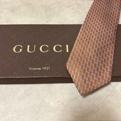 美品 GUCCI グッチ シルク 100％ オレンジ ストライプ G柄 254-653