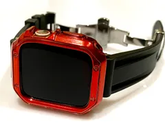 レッドシルバー＠カスタム セット アップルウォッチバンド ラバーベルト Apple Watch カバー ケース メンズ レディース 38mm 40mm 41mm 42mm 44mm 45mm