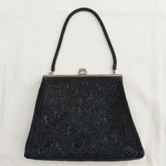 総ビーズ ブラック ヴィンテージ バッグ がま口 和装 パーティー 花柄