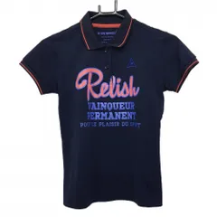 ★SALE価格★【美品】ルコックゴルフ 半袖ポロシャツ ネイビー×レッド 胸元プリント  レディース S ゴルフウェア le coq sportif