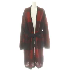 マックスマーラステュディオ Max Mara Studio モヘヤ チェック ロングカーディガン ニット ベルト付き S 赤 紺 /MI ■OS