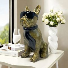 置物 オブジェ マフラーをまいたブルドック サングラス おすわり イヌ かわいい カラーバリエーション 銅 おしゃれ モダン 玄関 動物 リビング 樹脂 レジン 装飾 プレゼント ギフト