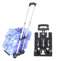 【特価セール】超コンパクト 固定ゴムロープ付 静音 荷物運搬 プレート拡張可能 引越し 軽量 折りたたみ式 アウトドア 台車 2輪 キャリーカート シルバー ZHJINGYU