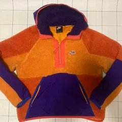 tk40152 NIKE ナイキ　プルオーバー フーディー　フーデッド パーカー　ハーフジップ　モコモコ フリース　ナイロン　マルチカラー　オレンジ×紫　Ｍ　メンズ