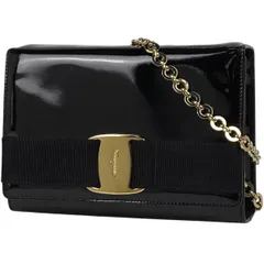 【在庫一掃】 サルヴァトーレフェラガモ Salvatore Ferragamo ヴァラ チェーン ショルダーバッグ 2WAY クラッチバッグ エナメル ショルダーバッグ パテントレザー ブラック 7719 レディース 【中古】