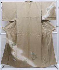 【一輝堂】リサイクル着物 付下げ 扇子 草花文 金銀彩 身丈160cm 裄丈65.5cm 25z07-3867