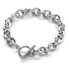 【最短発送】メンズ ブレスレット レディース アクセサリー ステンレス マンテル チェーン シルバー (幅：10mm、長さ：21cm)