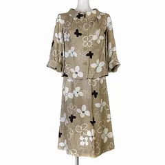 ハナエモリ HANAE MORI スーツ セットアップ 上下 花柄 総柄 スタンドカラージャケット ひざ丈スカート ベージュ系 38のサムネイル