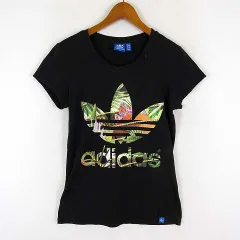 アディダス adidas Tシャツ カットソー ボタニカル トレフォイル ビッグ ロゴ オーガニック コットン 半袖 XL OT 黒 ブラック マルチカラー 大きいサイズ