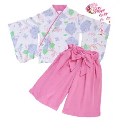 【在庫セール】[SLINX] 浴衣 子供 女の子 ガールズ ベビー キッズ 夏祭り 和装 ゆかた こどもゆかた ヘア飾り 3点セット 和柄 浴衣セット 袴風 上下セット 袴 子供着物 ひな祭り お正月 花火大会 HF420