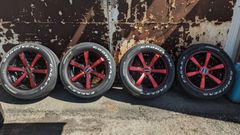 ESSEX type EC 17インチ　PCD139.7　6ｈ　17×6.5j＋28 ４本セット　レッドクリア　ハイエース　ホイール　タイヤ付き