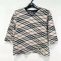 Z1045 BURBERRY LONDON バーバリーロンドン 五分袖 綿100 Vネック カットソー ノバチェック レディース フリーサイズ