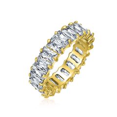 [Bling Jewelry] アールデコ様式は宝石色の宝石類AAA CZのエメラルドの切口の立方体のジルコニアの永遠バゲットの記念日の結婚指輪を女性.925のスターリング・シルバー4MMのために模倣した