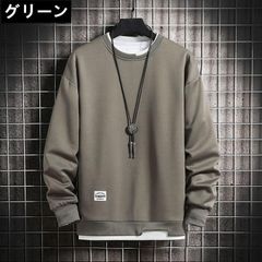 Tシャツ メンズ 長袖 トレーナー 長袖tシャツ トップス アウター クルーネック ファッション おしゃれ シンプル レイヤード風 カジュアル インナー 秋物 秋冬 無地 hjfs45