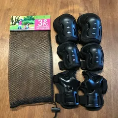 【新品未使用】子供用 キッズ プロテクター 6点セット (サポーター 専用メッシュケース 袋あり ブラック 膝 肘 手のひら 自転車 キックバイク 守る  キックボード バランスバイク セーフティー 調整可能）