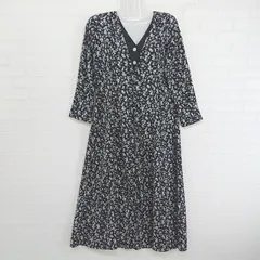 ◇ Simplicite シンプリシテェ 花柄 七分袖 ロング ワンピース ブラック ホワイト系 レディース E  【1304260020679】